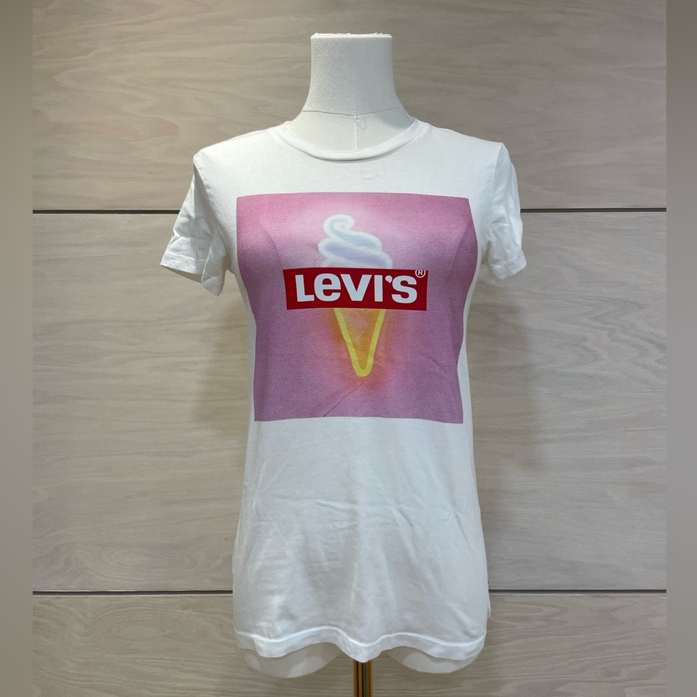 Levi's White Tee with Pink and Yellow Graphic